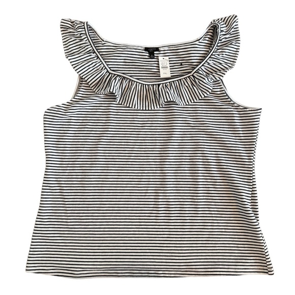 NWT Talbots Striped Tank Top Black and White Ruffled Petite New - Picture 5 of 5